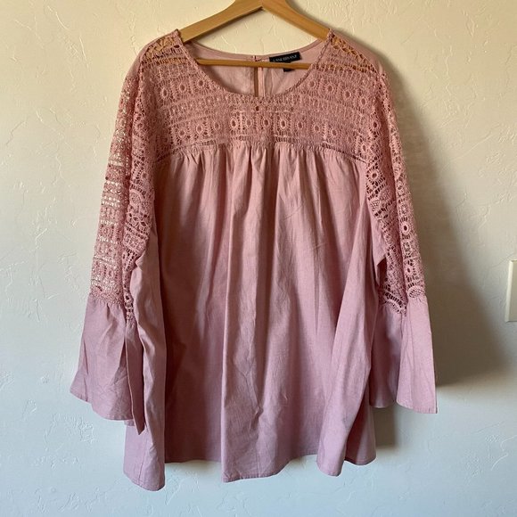 Lane Bryant Baby Pink Crochet Lace Ruffle Sleeve Top size 26/28 - Picture 2 of 9